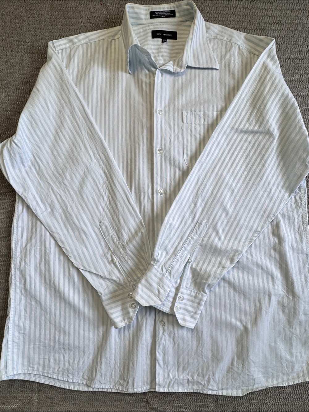 Jones New York Mens White Blue Stripe Dress Shirt 17.5 34/35 Mercerized Cotton